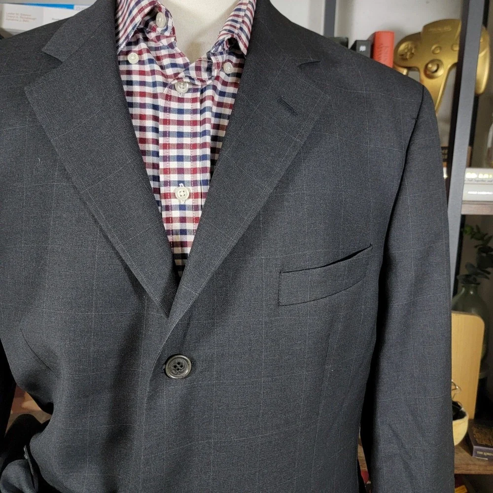VTG Brooks Brothers 346 Men's Sport Coat Blazer Three Button Gray Plaid Wool 44R